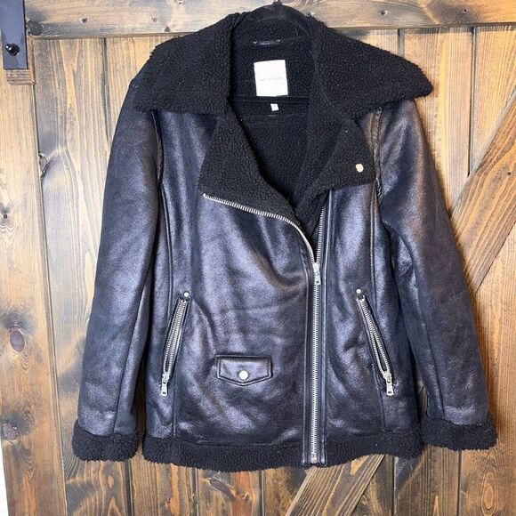Avec Les Filles Motorcycle Faux Shearling Biker Jacket - Picture 2 of 5
